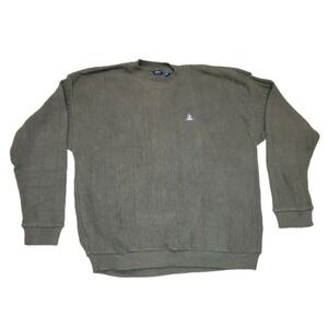 Vintage IZOD Cotton Shaker Knit Sweater Mens XL Olive Green Crewneck USA